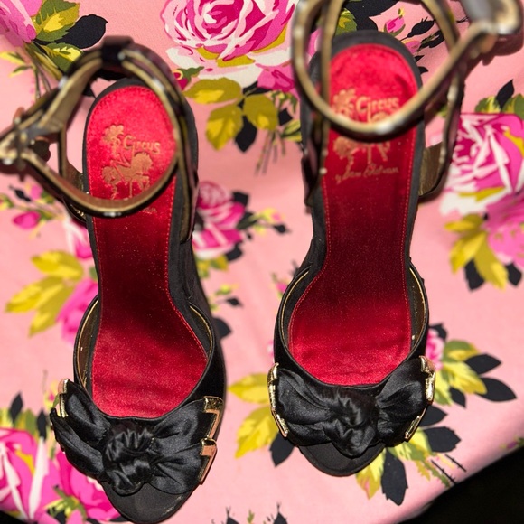 Sam Edelman pinup black satin bow platform heels 9.5 nib sexy pinup vixen kitten - Picture 15 of 17